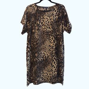KLD Made in USA‎ Leopard Print Dress Womens Large Pockets Animal Print